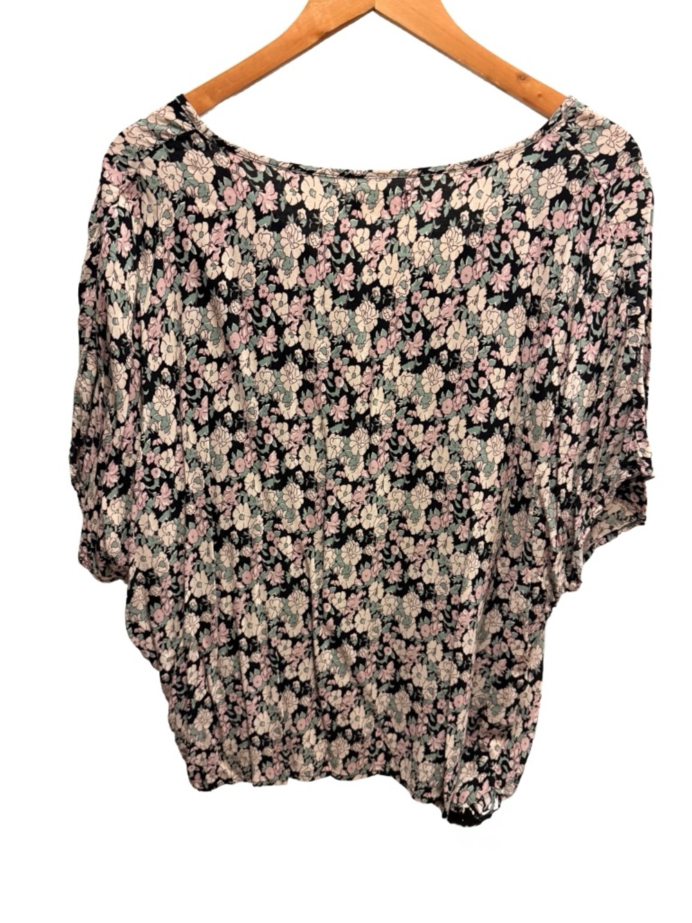 Natural Life Easy V-Neck Top | Black Pink Floral Boho Dolman Blouse M - Picture 6 of 8